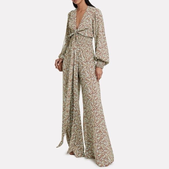 Alexis Pants - ALEXIS Esperanza Green Floral Crepe Jumpsuit Women’s XS Long Sleeve Wide Leg
